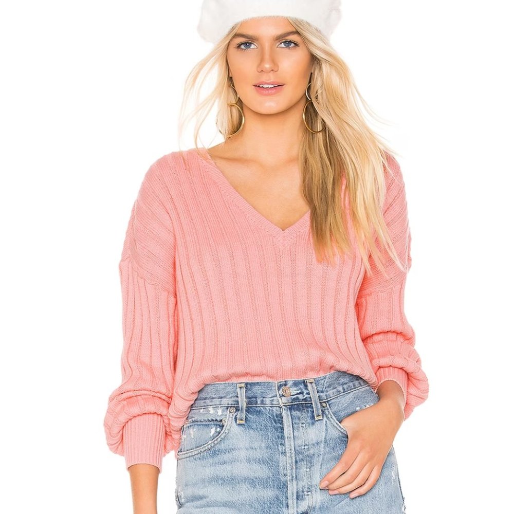 Tularosa NWOT - Small - Ribbed - Padon V Neck Sweater - Pink